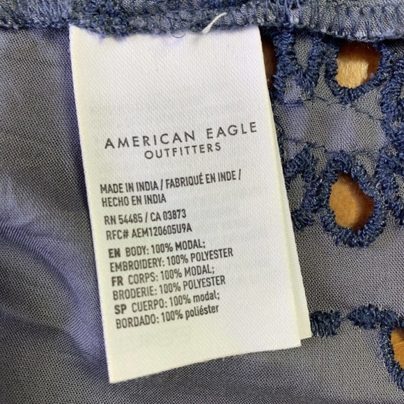 American Eagle Duster XS S Festival Kimono Long Eyelets Boho Beach Cover Up Blue - Picture 6 of 8